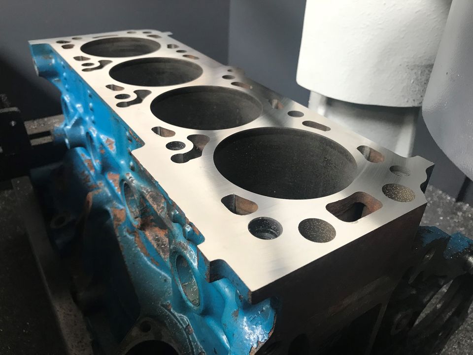 Showing the freshly machined head gasket face