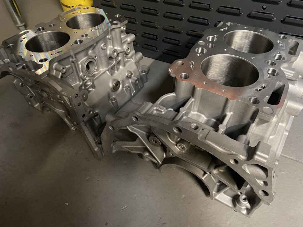 Subaru EJ20 Closed deck block halves ready for building.