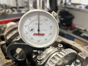 ARP stretch gauge showing the con rod bolt stretch to be a fraction under 6 thousands of a inch.